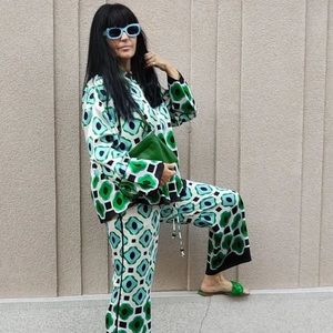 Zara Green Geometric pants Size M